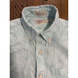 Faherty Brand Breeze Shirt Mens Small Blue White Leaf Linen blend short sleeve